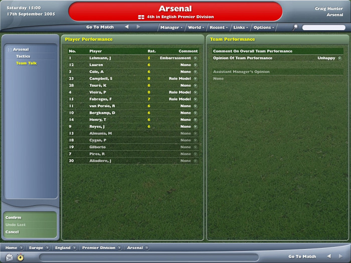 Скриншот из игры Football Manager 2006