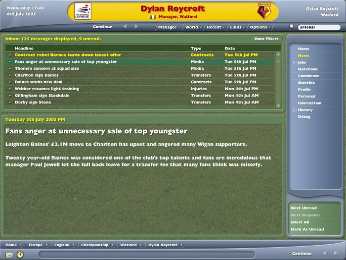 Скриншот из игры Football Manager 2006