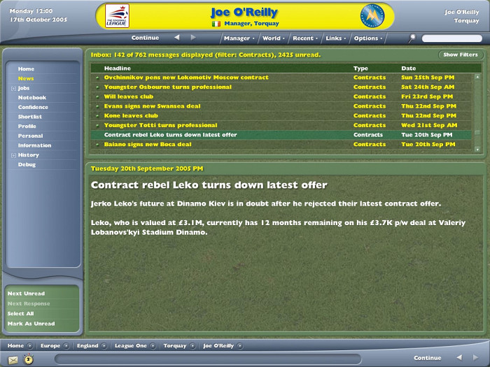 Скриншот из игры Football Manager 2006