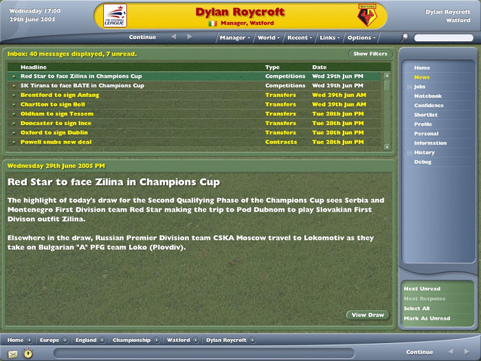 Скриншот из игры Football Manager 2006