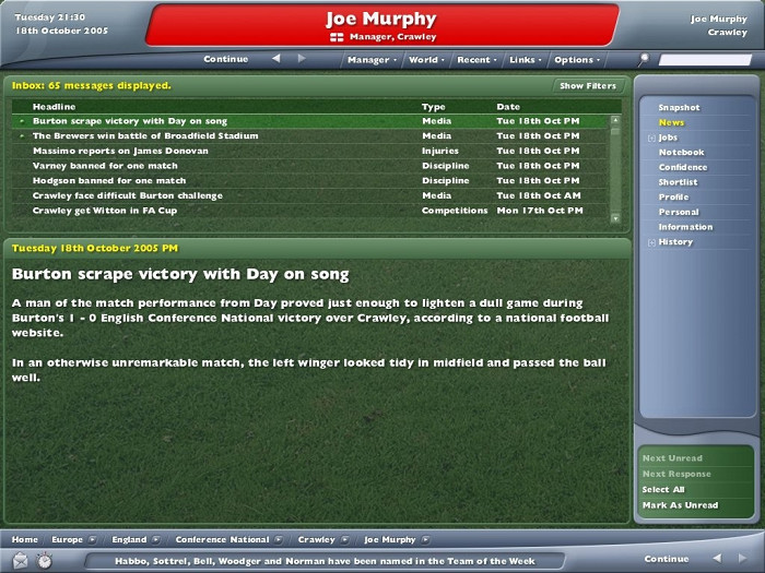 Скриншот из игры Football Manager 2006