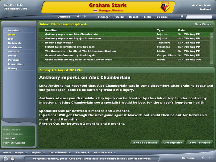 Скриншот из игры Football Manager 2006