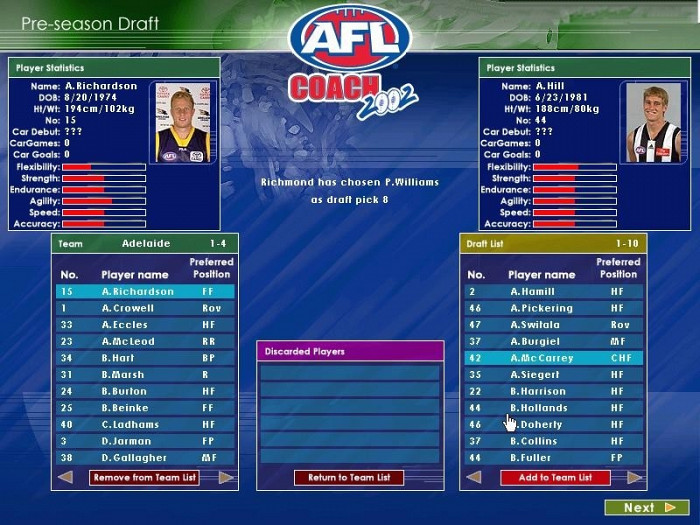 Скриншот из игры Kevin Sheedy's AFL Coach 2002