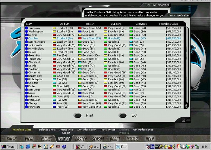 Скриншот из игры Front Office Football 2001