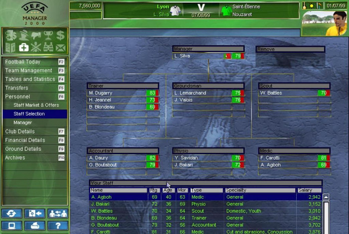 Скриншот из игры UEFA Manager 2000