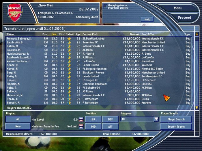 Скриншот из игры Total Club Manager 2003