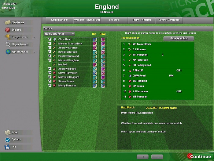 Скриншот из игры Cricket Coach 2007